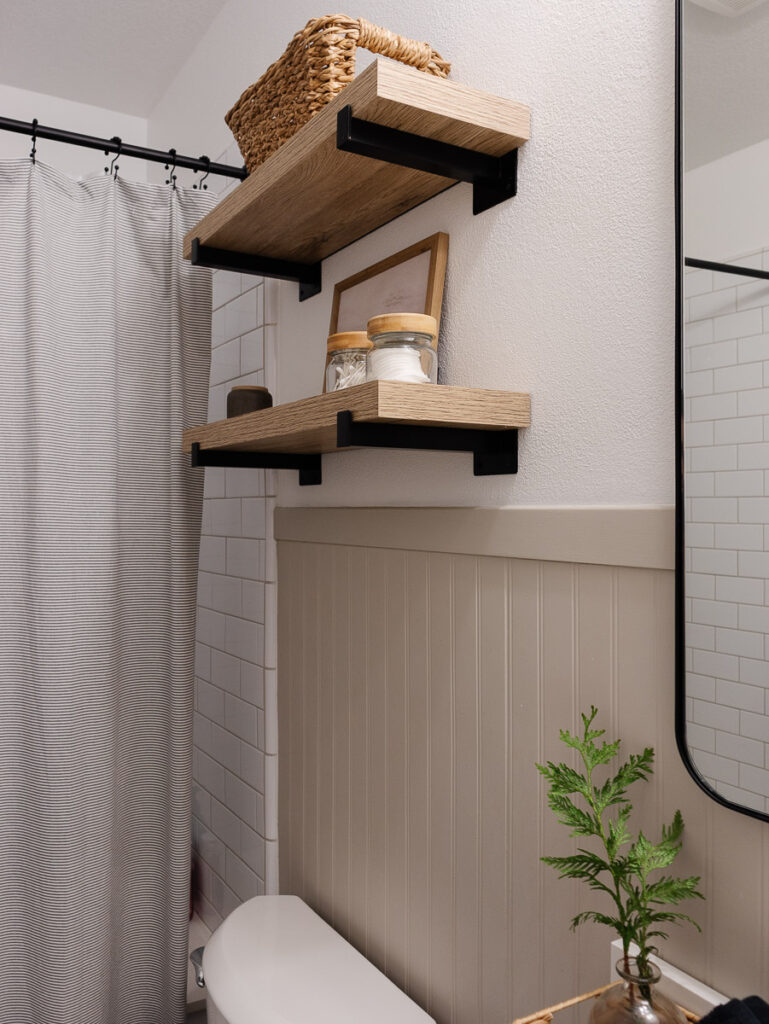 Photo of open shelving in a bathroom 
